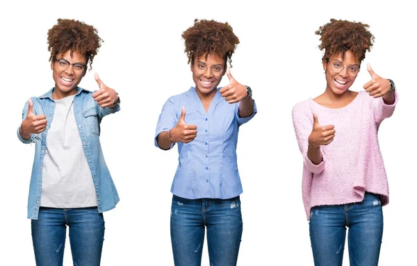 Colagem Jovem Bela Menina Africana Sobre Fundo Isolado Aprovando Fazer — Fotografia de Stock