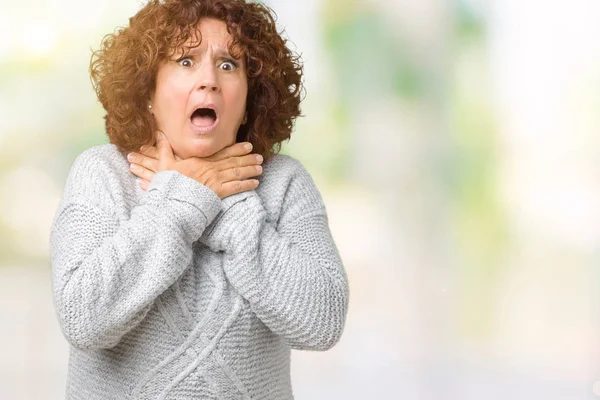 Belle Femme Âgée Âge Moyen Portant Pull Hiver Sur Fond — Photo