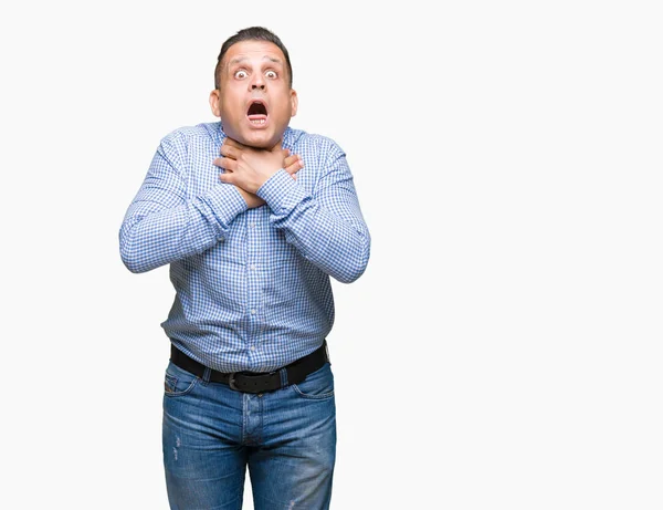 Middle Age Arab Business Man Isolated Background Shouting Suffocate Because — Stock Photo, Image