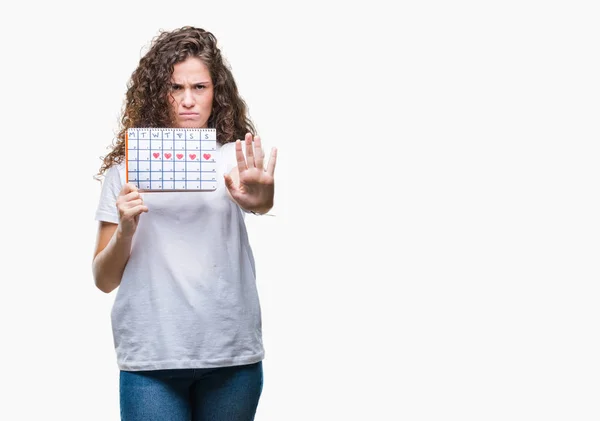 Jonge Brunette Meisje Houdt Van Menstruatie Kalender Geïsoleerde Achtergrond Met — Stockfoto