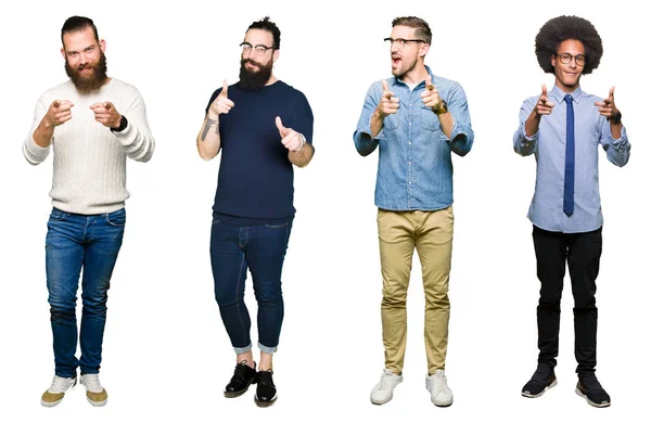 Collage Einer Gruppe Junger Männer Vor Weißem Isoliertem Hintergrund Die — Stockfoto