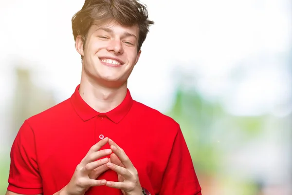 Joven Hombre Guapo Con Camiseta Roja Sobre Fondo Aislado Las —  Fotos de Stock