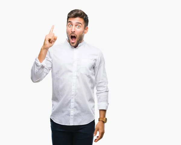 Jovem Homem Bonito Sobre Fundo Isolado Apontando Dedo Para Cima — Fotografia de Stock