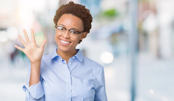 Joven Hermosa Mujer Negocios Afroamericana Sobre Fondo Aislado Mostrando Apuntando — Foto de Stock