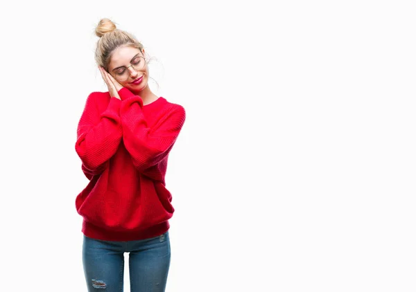 Young Beautiful Blonde Woman Wearing Red Sweater Glasses Isolated Background — Stock Photo, Image