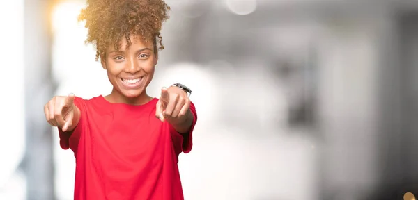 Vackra Unga Afroamerikanska Kvinnan Över Isolerade Bakgrund Peka Dig Och — Stockfoto