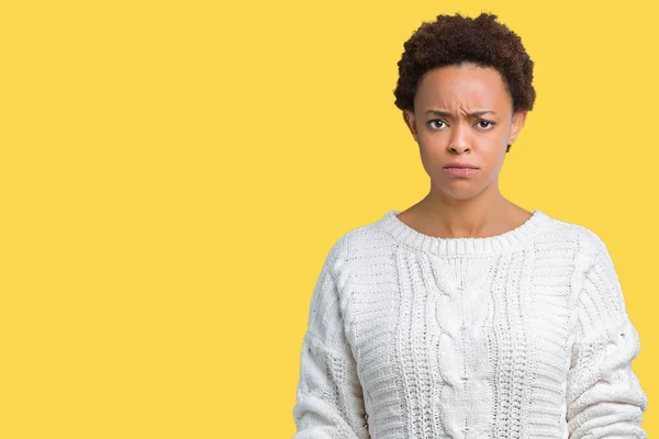 Bella Giovane Donna Afroamericana Che Indossa Maglione Sfondo Isolato Scettico — Foto Stock