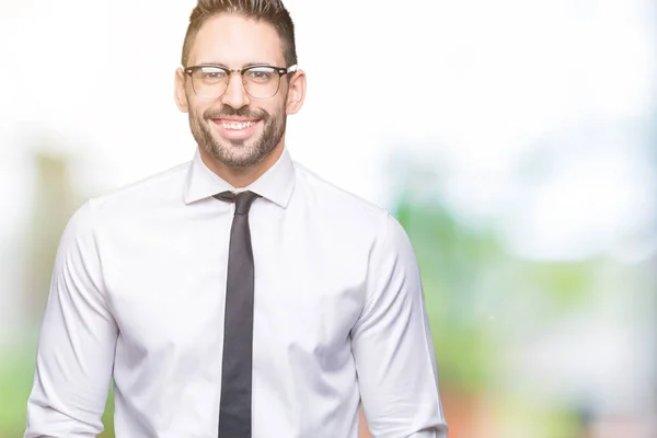 Junger Gutaussehender Geschäftsmann Mit Brille Über Isoliertem Hintergrund Und Einem — Stockfoto