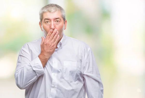 Gutaussehender Älterer Herr Über Isoliertem Hintergrund Gelangweilt Gähnend Müden Mund — Stockfoto
