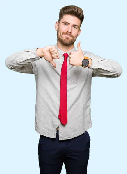 Young Handsome Business Man Doing Thumbs Disagreement Agreement Expression Crazy — Stock Photo, Image