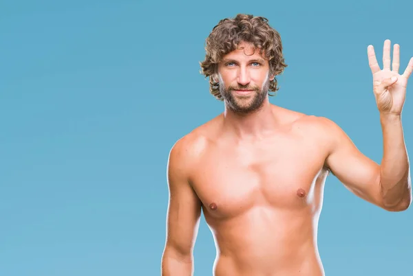 Pohledný Model Hispánský Muž Sexy Košili Izolované Pozadí Zobrazení Směřující — Stock fotografie