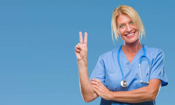 Medioevo Infermiera Bionda Chirurgo Donna Sfondo Isolato Sorridente Con Volto — Foto Stock