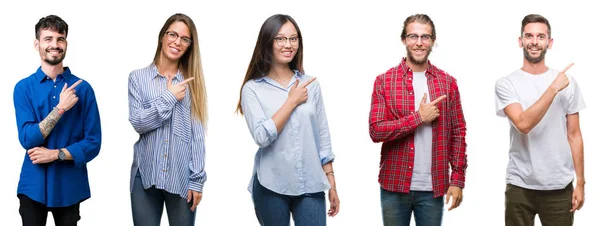 Collage Jóvenes Sobre Fondo Blanco Aislado Alegre Con Una Sonrisa — Foto de Stock