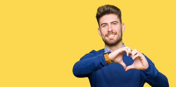 Young Handsome Bussines Man Smiling Love Showing Heart Symbol Shape — Stock Photo, Image