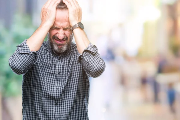 Hoary Senior Mann Mittleren Alters Über Isolierten Hintergrund Leiden Unter — Stockfoto