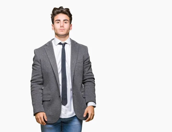 Junger Geschäftsmann Anzug Und Krawatte Über Isoliertem Hintergrund Mit Ernstem — Stockfoto