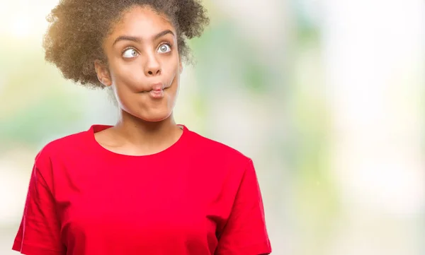 Junge Afroamerikanerin Mit Isoliertem Hintergrund Die Fischgesicht Mit Lippen Verrückte — Stockfoto