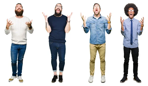 Collage Grupo Jóvenes Sobre Fondo Blanco Aislado Loco Loco Gritando —  Fotos de Stock