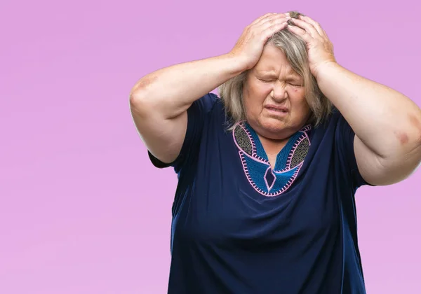 Senior Size Caucasian Woman Isolated Background Suffering Headache Desperate Stressed — Stock Photo, Image