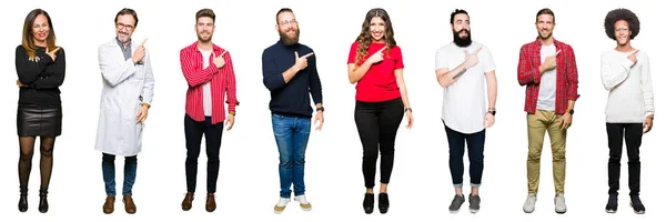 Collage Personas Sobre Fondo Blanco Aislado Alegre Con Una Sonrisa — Foto de Stock