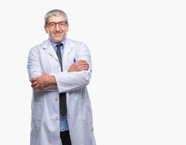 Handsome Senior Doctor Scientist Professional Man Wearing White Coat Isolated — Stock Photo, Image