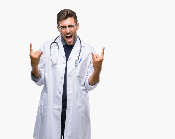 Young Handsome Doctor Man Isolated Background Shouting Crazy Expression Doing — Stock Photo, Image
