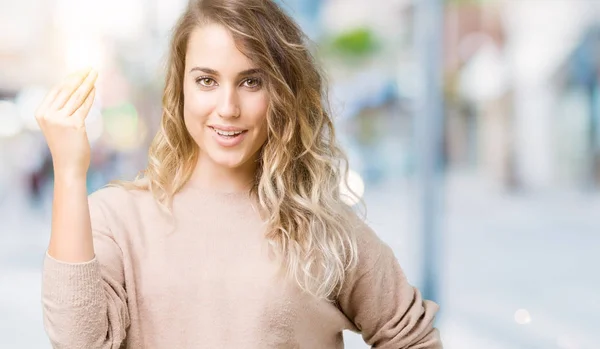 Beautiful Young Blonde Woman Wearing Sweatershirt Isolated Background Doing Italian — Zdjęcie stockowe