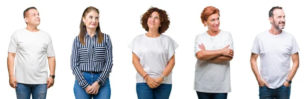 Colagem Grupo Pessoas Idosas Sobre Fundo Isolado Sorrindo Lado Olhando — Fotografia de Stock