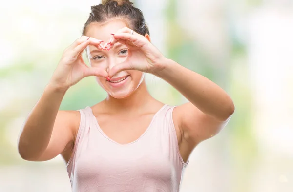 Joven Mujer Hermosa Caucásica Sobre Fondo Aislado Sonriendo Amor Mostrando —  Fotos de Stock