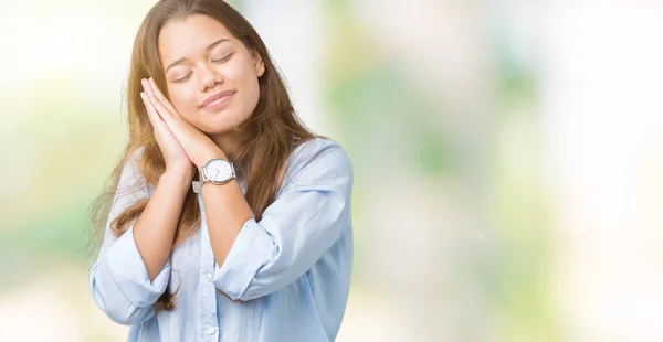 Joven Hermosa Mujer Negocios Morena Sobre Fondo Aislado Durmiendo Cansado — Foto de Stock