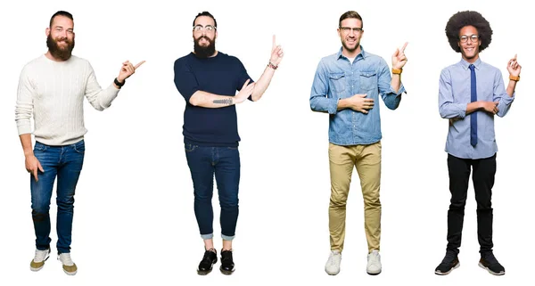 Collage Van Groep Jonge Mannen Witte Geïsoleerde Achtergrond Met Een — Stockfoto