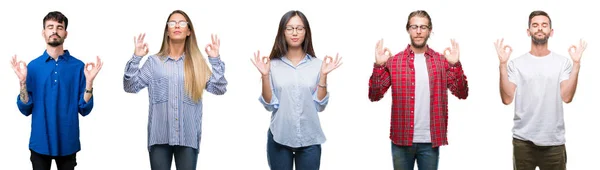 Collage Von Jungen Menschen Vor Weißem Isoliertem Hintergrund Entspannt Lächelnd — Stockfoto