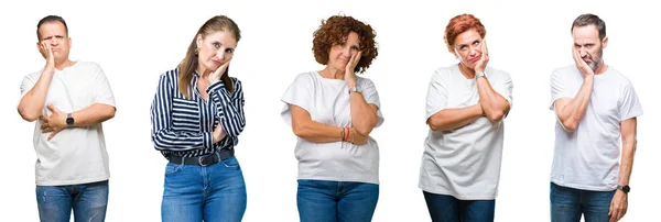 Collage Einer Gruppe Von Senioren Mit Isoliertem Hintergrunddenken Die Müde — Stockfoto