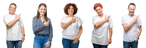 Collage Van Groep Senior Mensen Geïsoleerde Achtergrond Vrolijke Met Een — Stockfoto