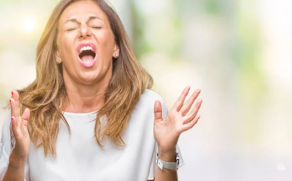 Middelbare Leeftijd Senior Latino Vrouw Geïsoleerde Achtergrond Gekke Gekke Schreeuwen — Stockfoto