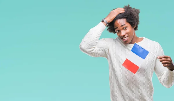 Homem Afro Americano Bandeira França Sobre Fundo Isolado Estressado Com — Fotografia de Stock