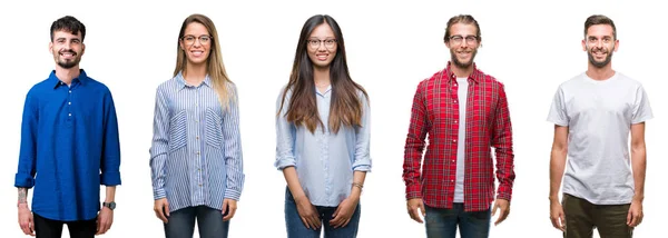 Collage Ungdomar Över Vita Isolerade Bakgrund Med Glad Och Cool — Stockfoto