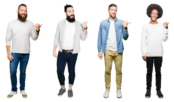 Collage Van Groep Jonge Mannen Witte Geïsoleerde Achtergrond Glimlachend Met — Stockfoto