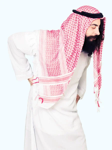 Arabian Business Man Long Hair Wearing Traditional Keffiyeh Scarf Sufrimiento — Foto de Stock