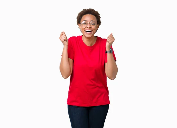 Bella Giovane Donna Afroamericana Con Gli Occhiali Sfondo Isolato Che — Foto Stock