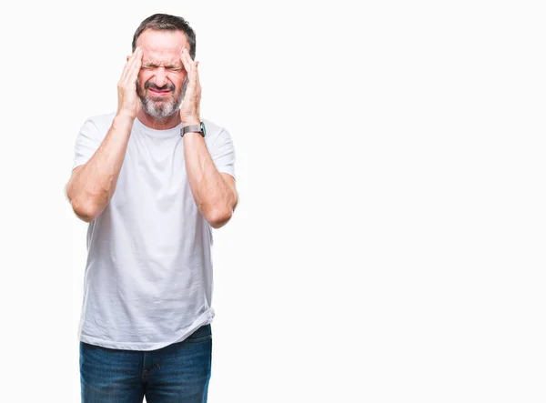 Middelbare Leeftijd Hoary Senior Man Dragen Witte Shirt Geïsoleerd Achtergrond — Stockfoto