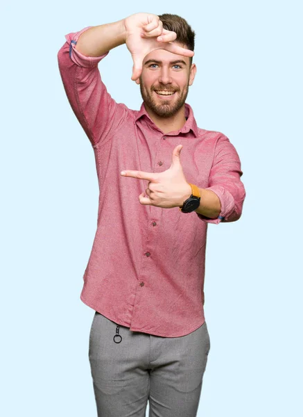 Young Handsome Business Casual Man Smiling Making Frame Hands Fingers — Stock Photo, Image