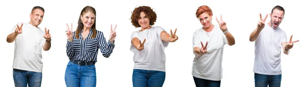 Collage Group Senior People Isolated Background Smiling Looking Camera Showing — Stock Photo, Image