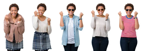 Jonge African American Vrouw Met Afro Haar Geïsoleerde Achtergrond Vieren — Stockfoto