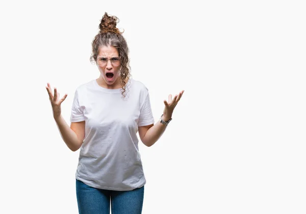 Schöne Junge Brünette Lockige Haare Mädchen Trägt Eine Brille Über — Stockfoto