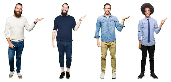 Collage Van Groep Jonge Mannen Witte Geïsoleerde Achtergrond Lacht Vrolijk — Stockfoto