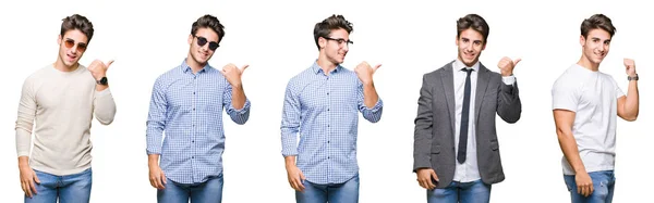 Collage Joven Hombre Negocios Guapo Sobre Fondo Aislado Sonriendo Con —  Fotos de Stock