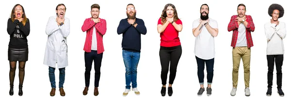 Collage Personnes Sur Fond Blanc Isolé Criant Étouffant Parce Que — Photo