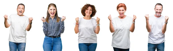 Collage Van Groep Senior Mensen Geïsoleerde Achtergrond Vieren Verrast Verbaasd — Stockfoto