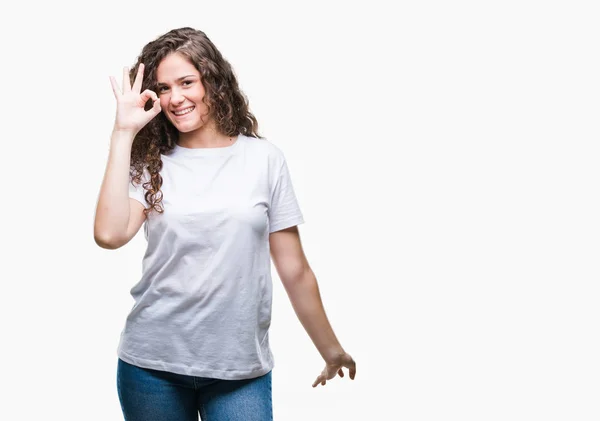 손가락으로 사인을 긍정적인 미소를 캐주얼 티셔츠를 성공적인 — 스톡 사진